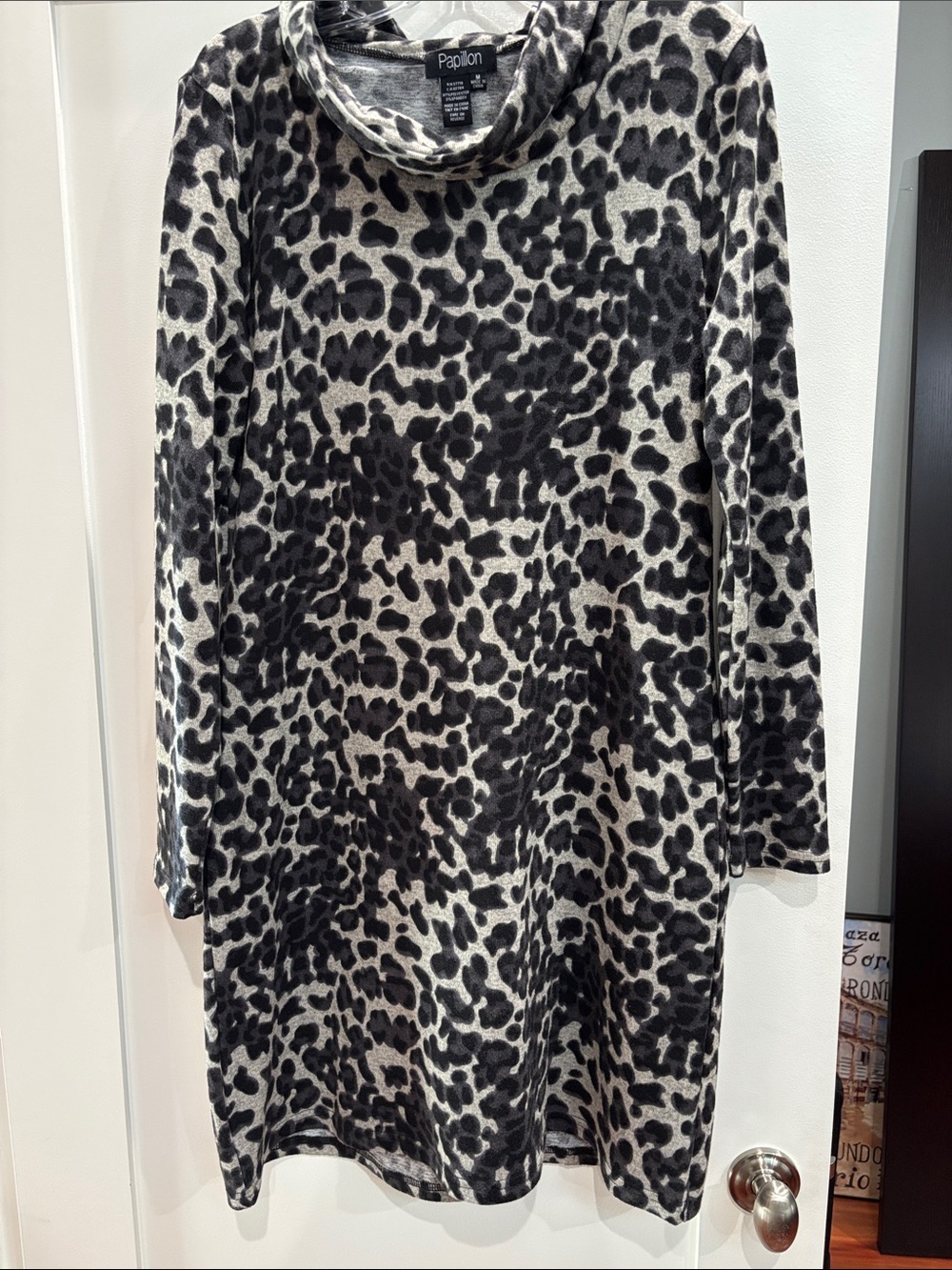 Papillon Blanc Black & Cream Cowl-Neck Leopard Tunic Sweater